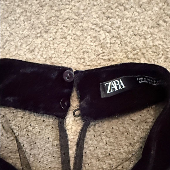 Zara Black Soft Velvet Dress with Sheer Sleeves - Picture 4 of 7